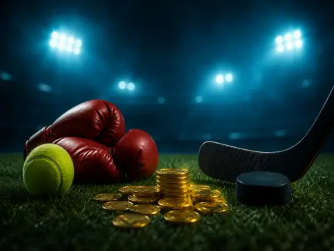 Pincoins Pin-Up: монеты, теннисный мяч и перчатки на газоне